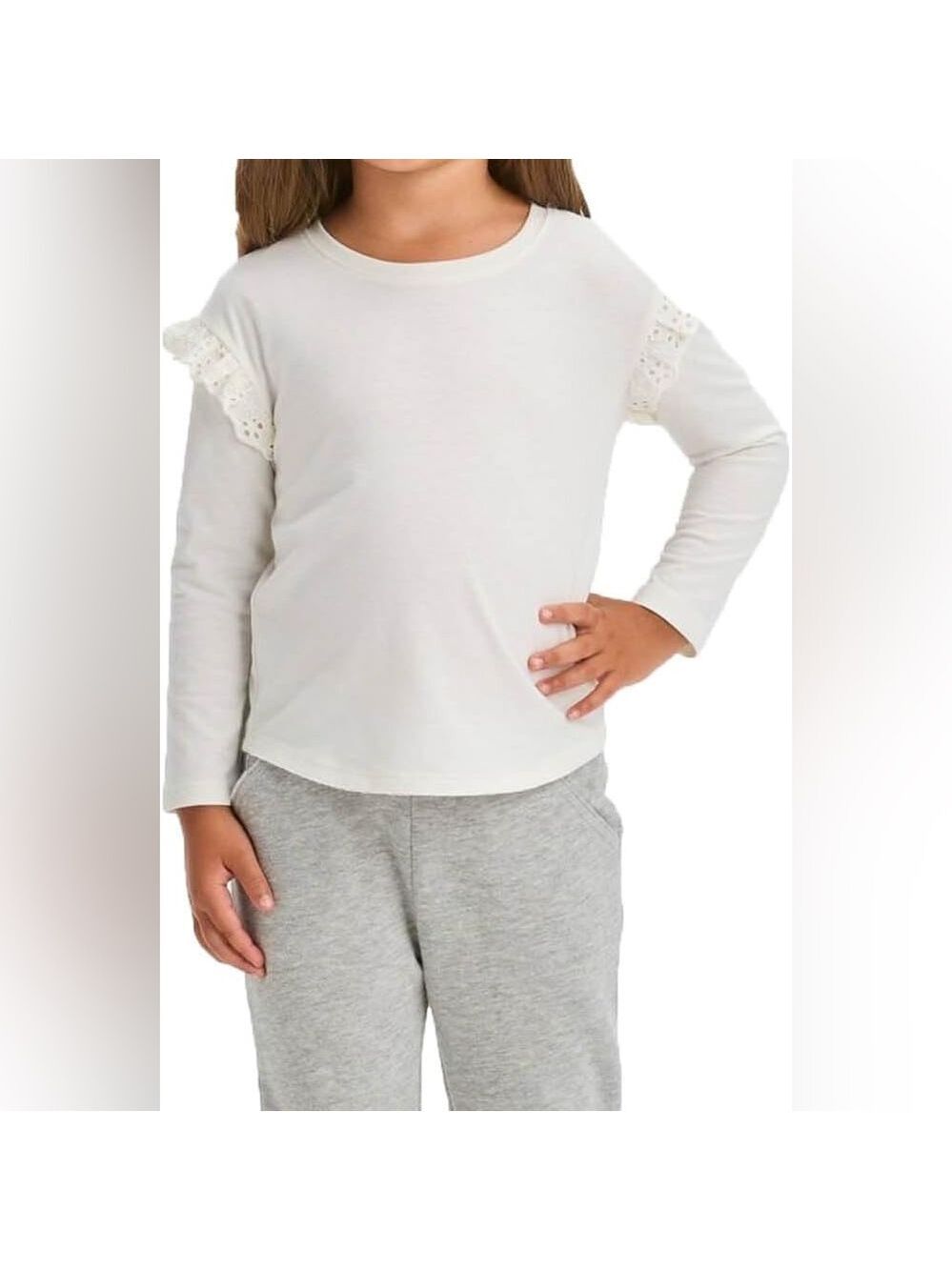 Size 8 Girls Cat & Jack Cream Eyelet Ruffle Long-Sleeve Top